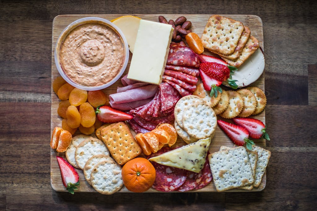 Crackers, Cheese, And Fruits