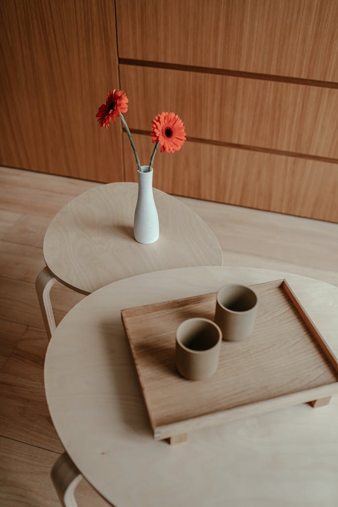 Flower Vase on a Stool Beside a Table