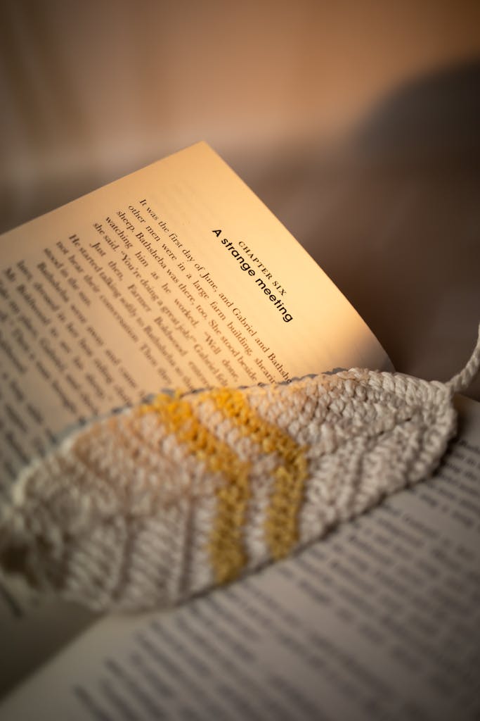 Open Book with Crochet Bookmark