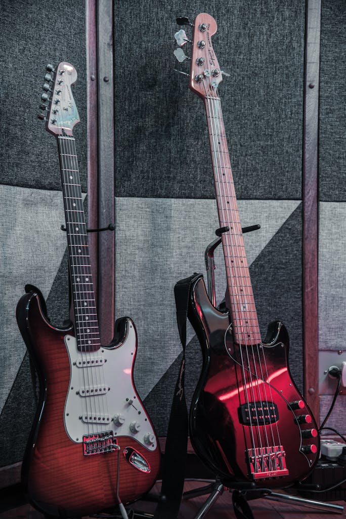Photo of Electric Guitars On Guitar Stand