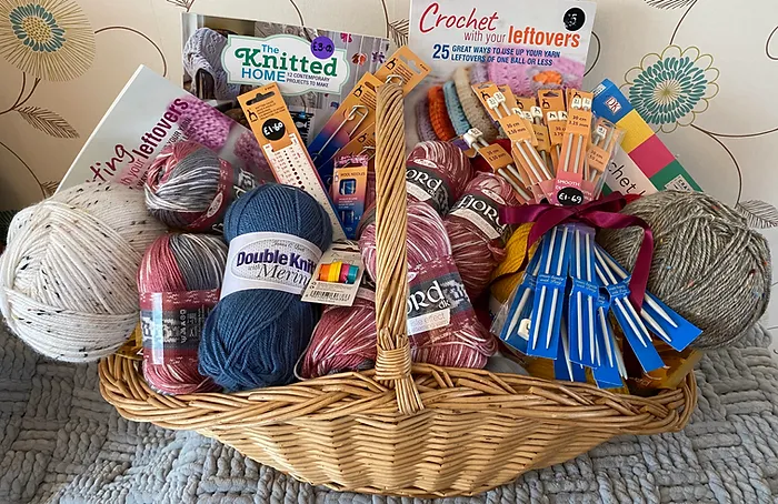 basket with knitting essentials