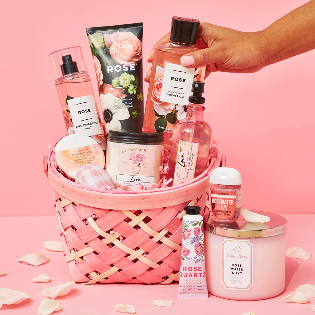 a bunch of luxury products in a basket