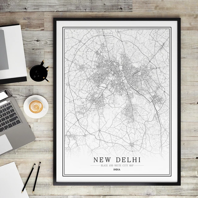 framed map of new delhi