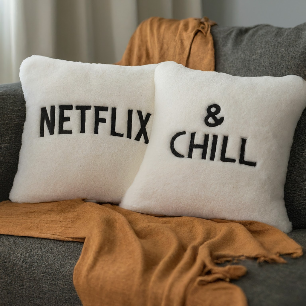 Throw Pillow With Text Netflix & Chill
