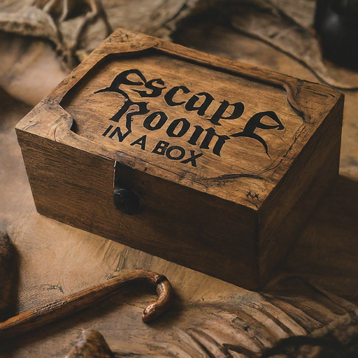 a box with text "Escape Room in a Box" Written on It