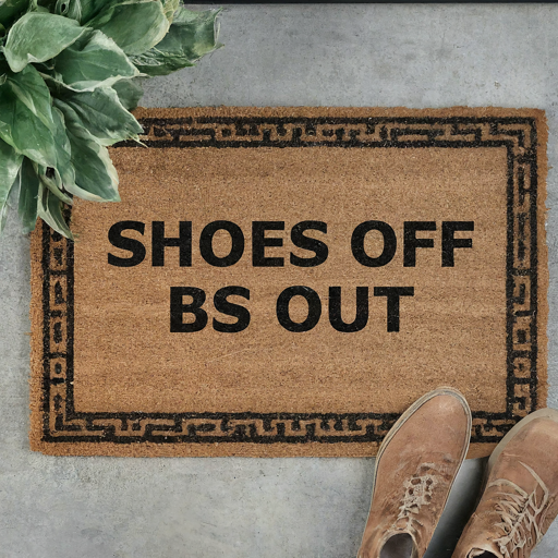 a doormat with text - Shoes Off Bs Out