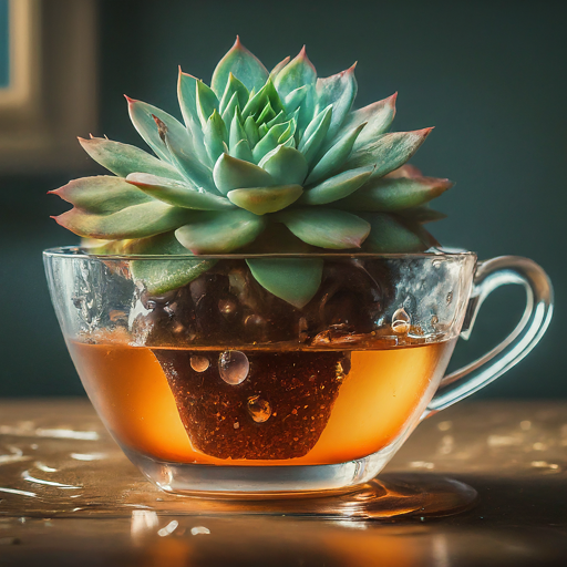 a succulent plant inside a glass shaped teacup
