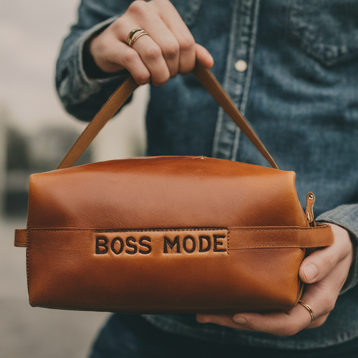  Leather Dopp Kit with Text - Boss Mode
